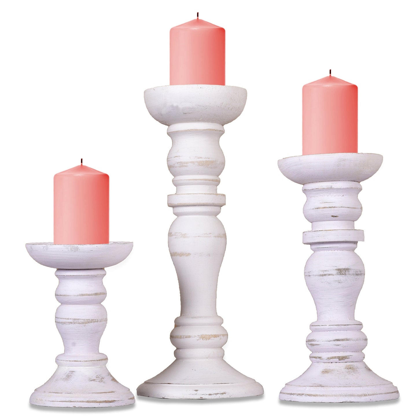Aisha Pillar Candleholder Set - Whitewash
