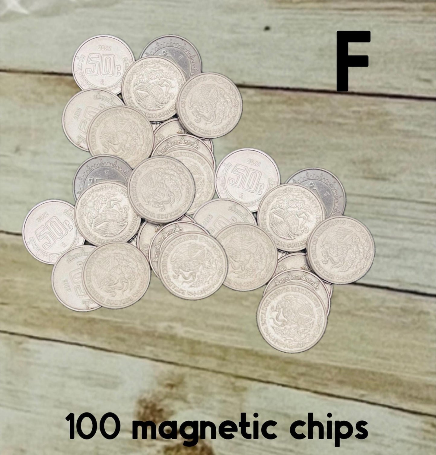 50 Monedas Mexicanas de Fichas Falsas de 50 Centavos para Jugar 50 Cent Magnetic Play Coins or Chips for Filling Bingo Cards