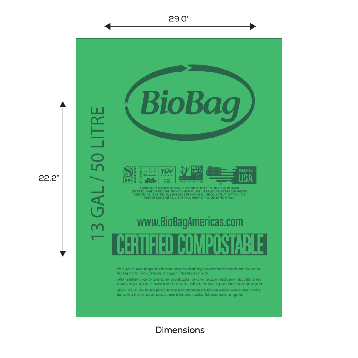 Biobag 13 Gal Compostable Bags (4-Roll Pack, QTY:40) - Osadia Concept Store