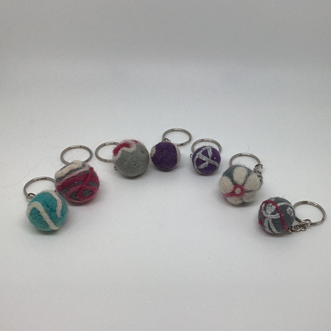 Felted wool ball keychain with designs