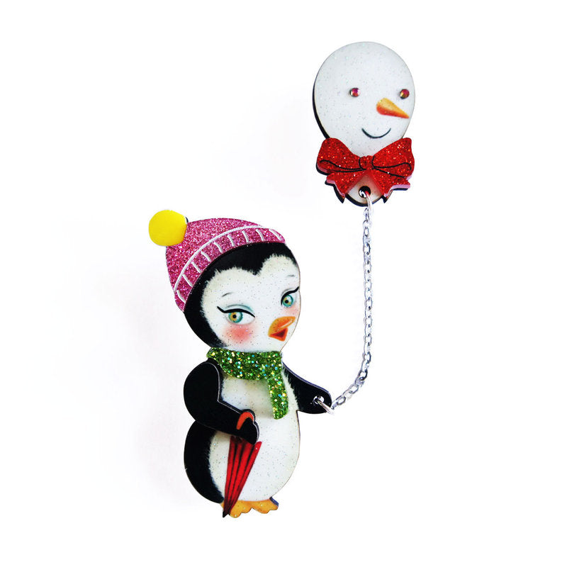 Festive Penguin with Balloon Brooch by Laliblue