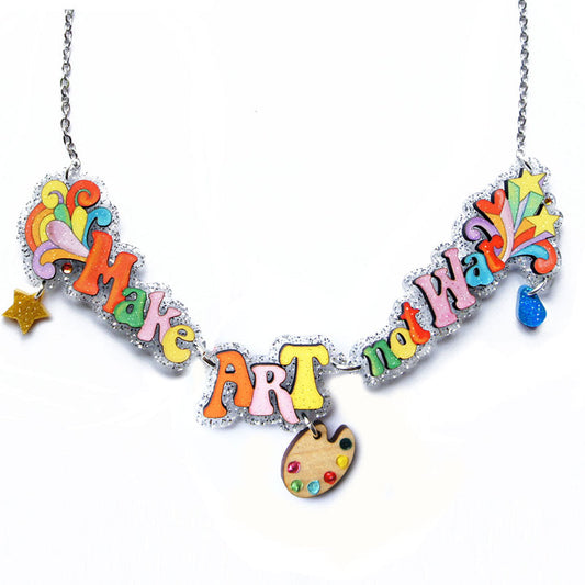 Make Coffee Not War Necklace by Laliblue – Retro Statement Necklace Vintage Inspired