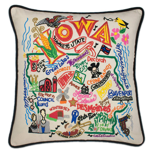 Iowa Hand-Embroidered Pillow