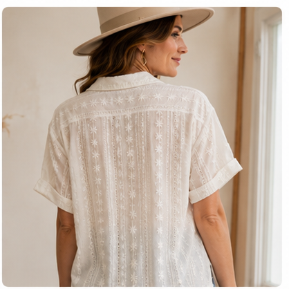 Ivory Garden Lace Button-Down Shirt