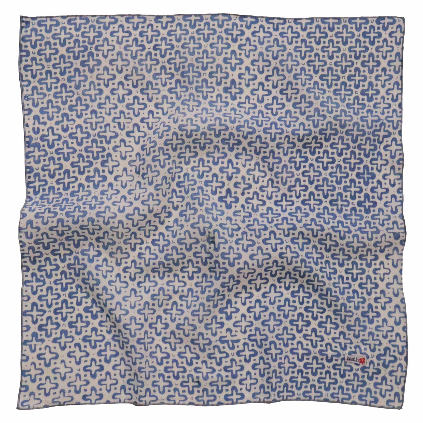 Indigo Botanically Dyed Batik Bandana, Natural Dye, Indigo Cross, Blue
