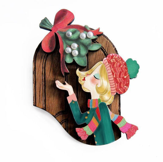Kiss Me Under the Mistletoe Brooch by Laliblue