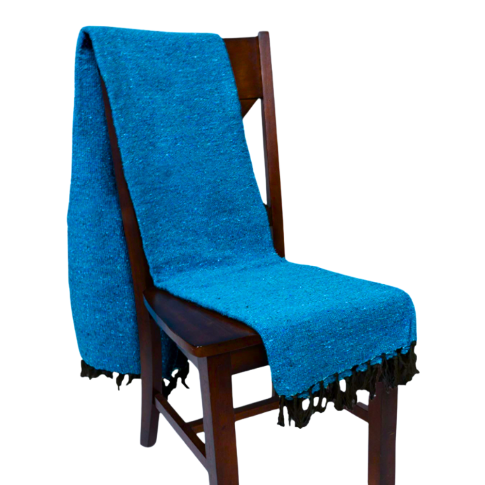 Solid Aqua Blue Mexican Blanket | BULK SAVINGS