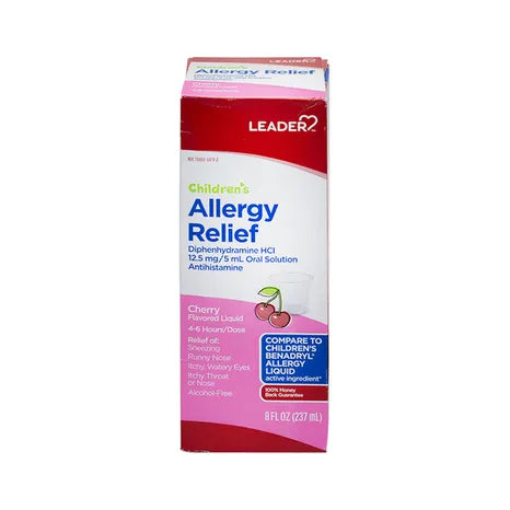 Leader Children's Allergy Relief Liquid, Dye-Free & Alcohol-Free, Cherry Flavor, 8 fl oz