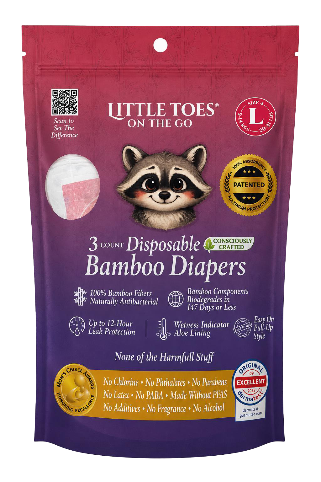 Little Toes On The Go Bamboo Diapers 3-Pack