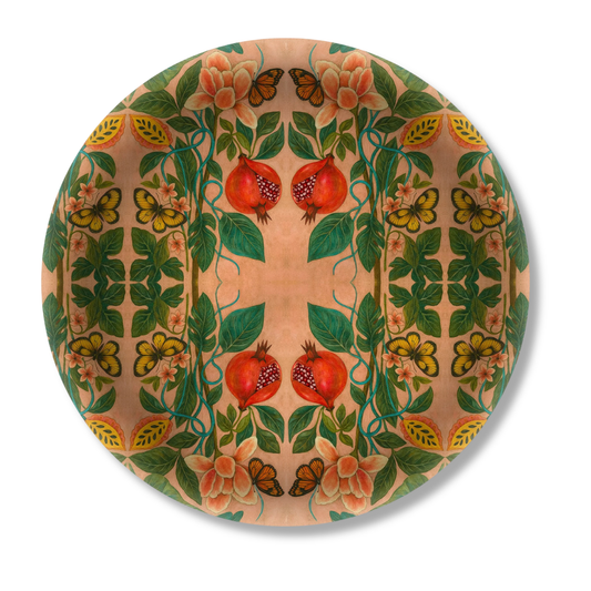 Pomegranate Migration Birchwood Decorative Tray - Round - Large