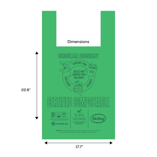 BioBag Large Compostable Shopper Bag with Handles, 17.7 x 22.8 in, 0.90 mil, Green (QTY 500), SKU LrgSHOP