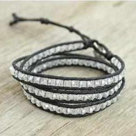 Three Wrap Bracelet with Leather & Beads - Thailand