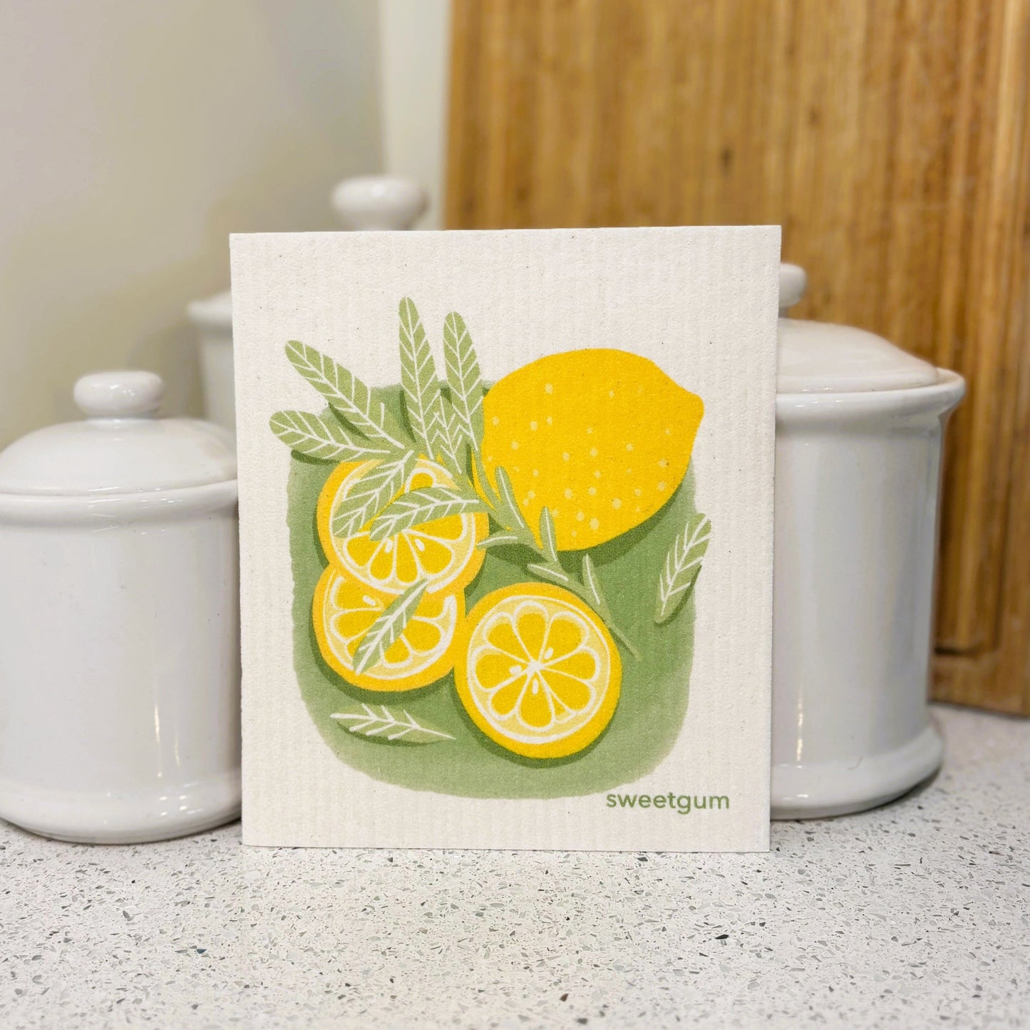 Lemons & Sage Swedish Dishcloth | Yellow & Green | Sweetgum Home - Osadia Concept Store