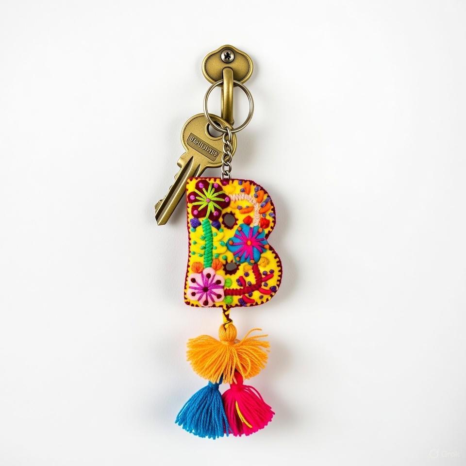 Alphabet Letter Embroidered Boho Keychain | Bag Charm - Mexico