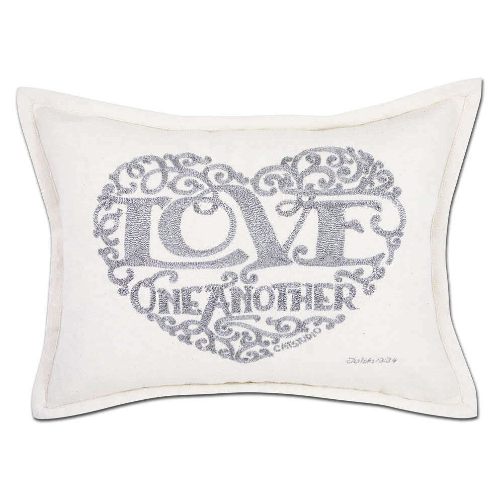 Love Heart Love Letters Hand-Embroidered Pillow - Available in Gold or Silver by CatStudio