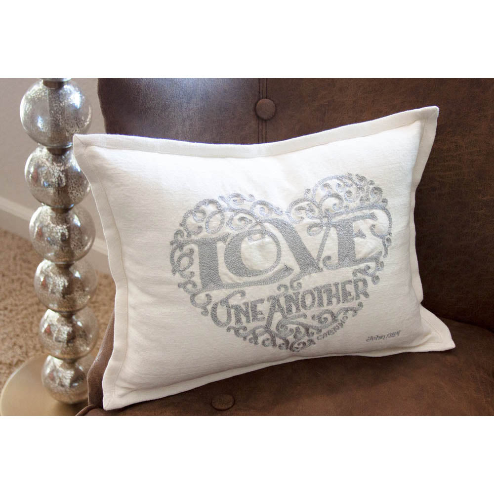 Love Heart Love Letters Hand-Embroidered Pillow - Available in Gold or Silver by CatStudio