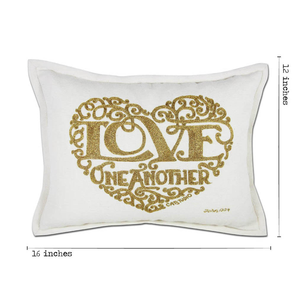 Love Heart Love Letters Hand-Embroidered Pillow - Available in Gold or Silver by CatStudio