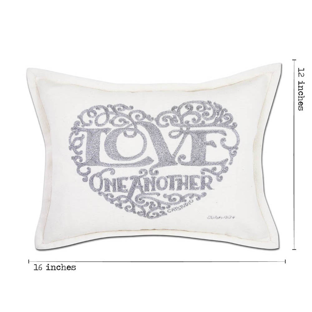 Love Heart Love Letters Hand-Embroidered Pillow - Available in Gold or Silver by CatStudio