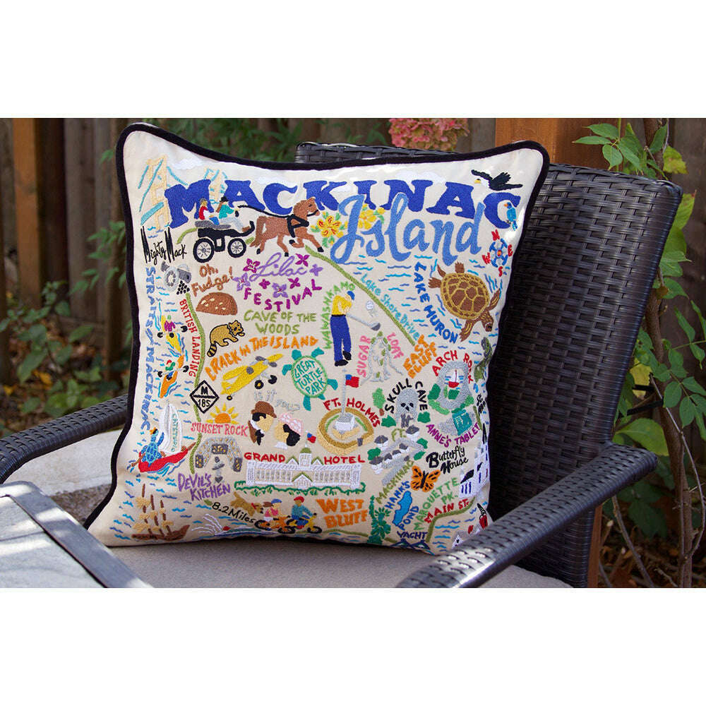 Mackinac Island Hand-Embroidered Pillow by Cat Studio