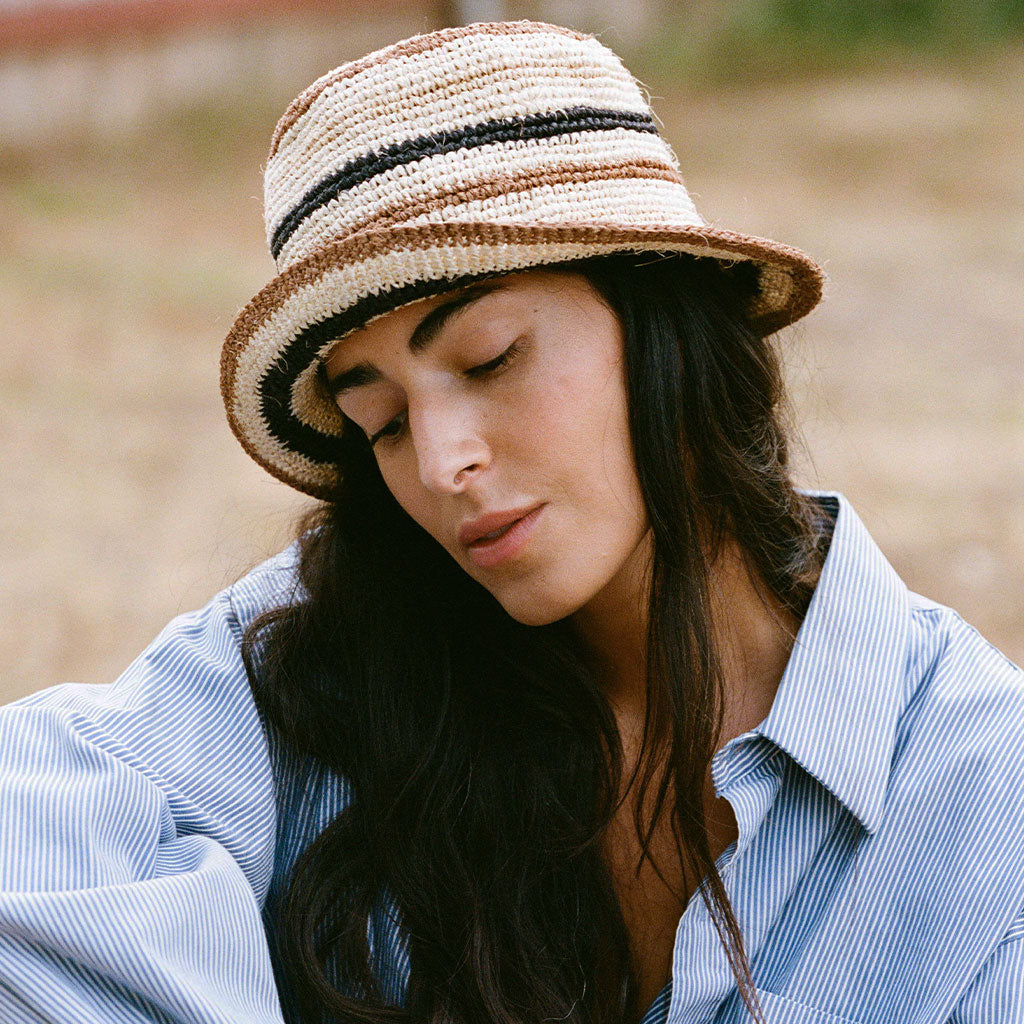 Fall Bucket Hat - Creme Striped