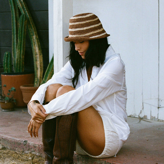 Fall Bucket Hat - Brown Striped