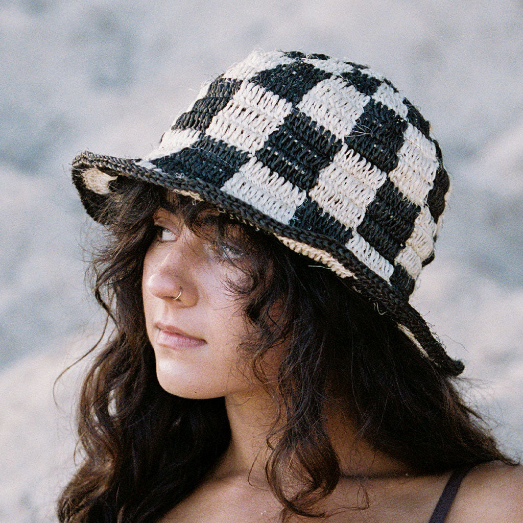 Black + White Checkered Bucket Hat