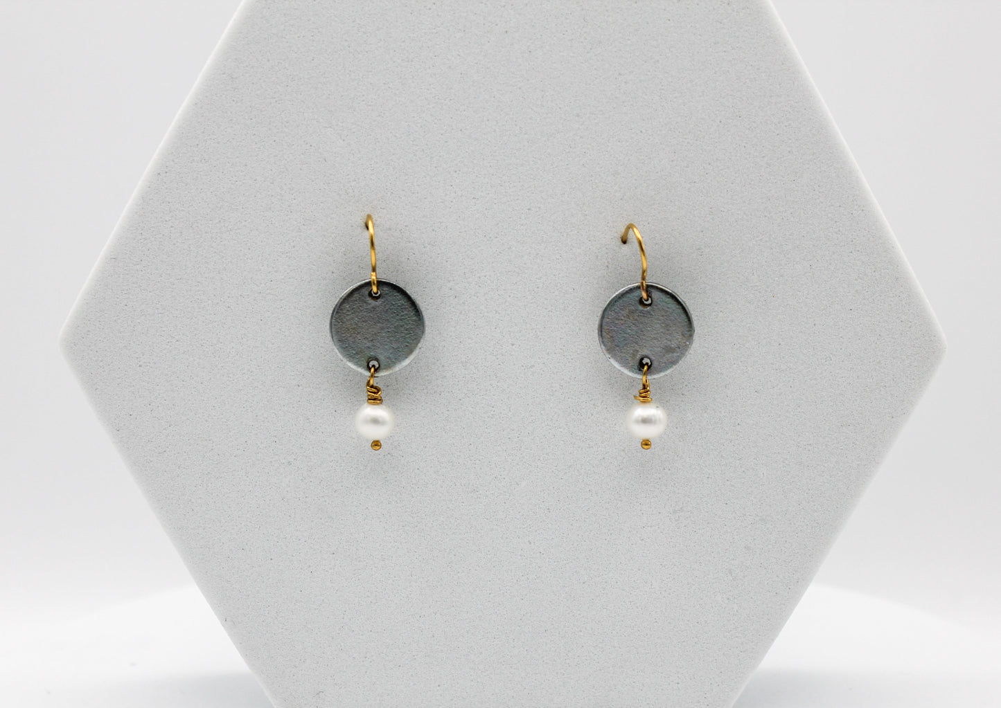 Free Earrings | Freshwater Pearl & Repurposed Steel Automotive Parts | Gold Plated Ear Wire
