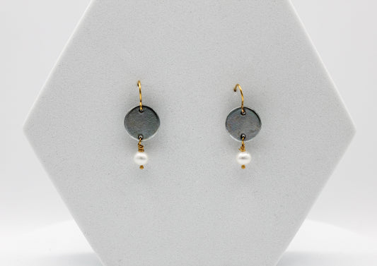 Free Earrings | Freshwater Pearl & Repurposed Steel Automotive Parts | Gold Plated Ear Wire