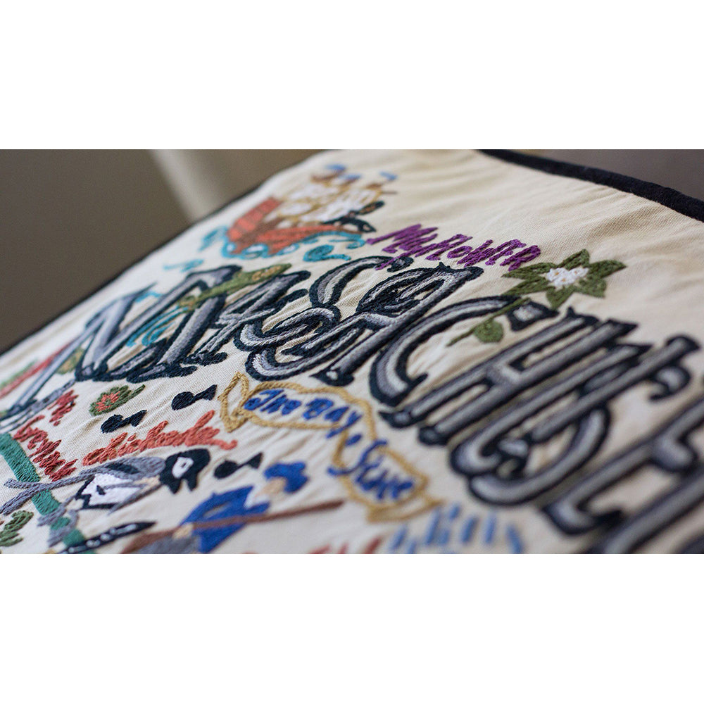 Massachusetts Hand-Embroidered Pillow