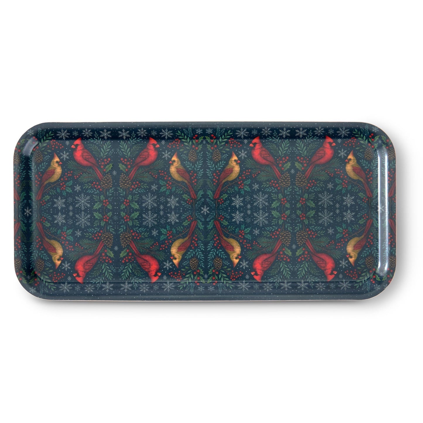 Cardinal Couple Narrow Birchwood Small Decorative Tray