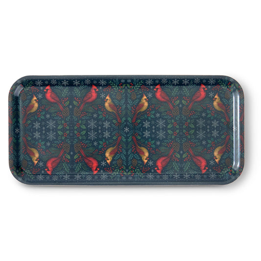 Cardinal Couple Narrow Birchwood Small Decorative Tray