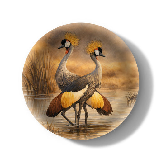 Golden Crane Decorative Birchwood Tray - Mini Round - Set of 2