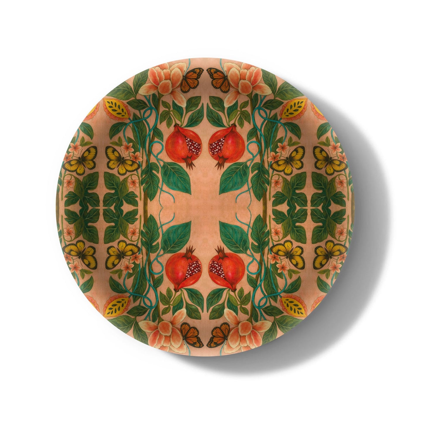 Pomegranate Migration Decorative Birchwood Tray - Mini Round - Set of 2