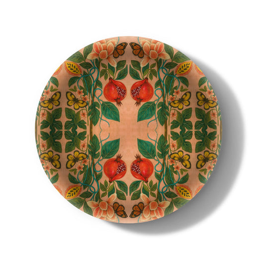 Pomegranate Migration Decorative Birchwood Tray - Mini Round - Set of 2