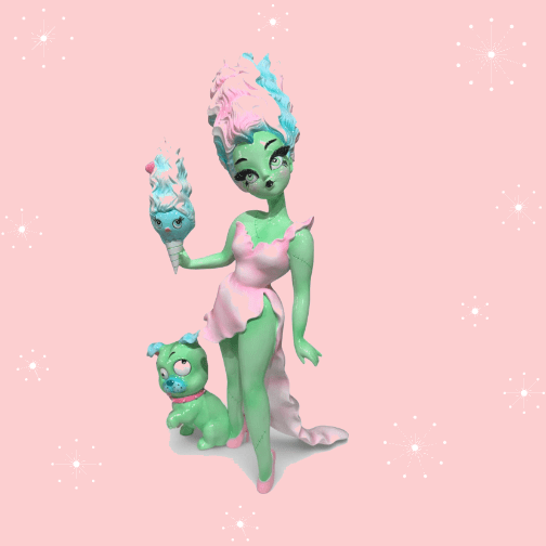 Pastel Candy Bride 18" Monster Bride w/ Igor Bulldog Figurine | Miss Fluff December Diamonds