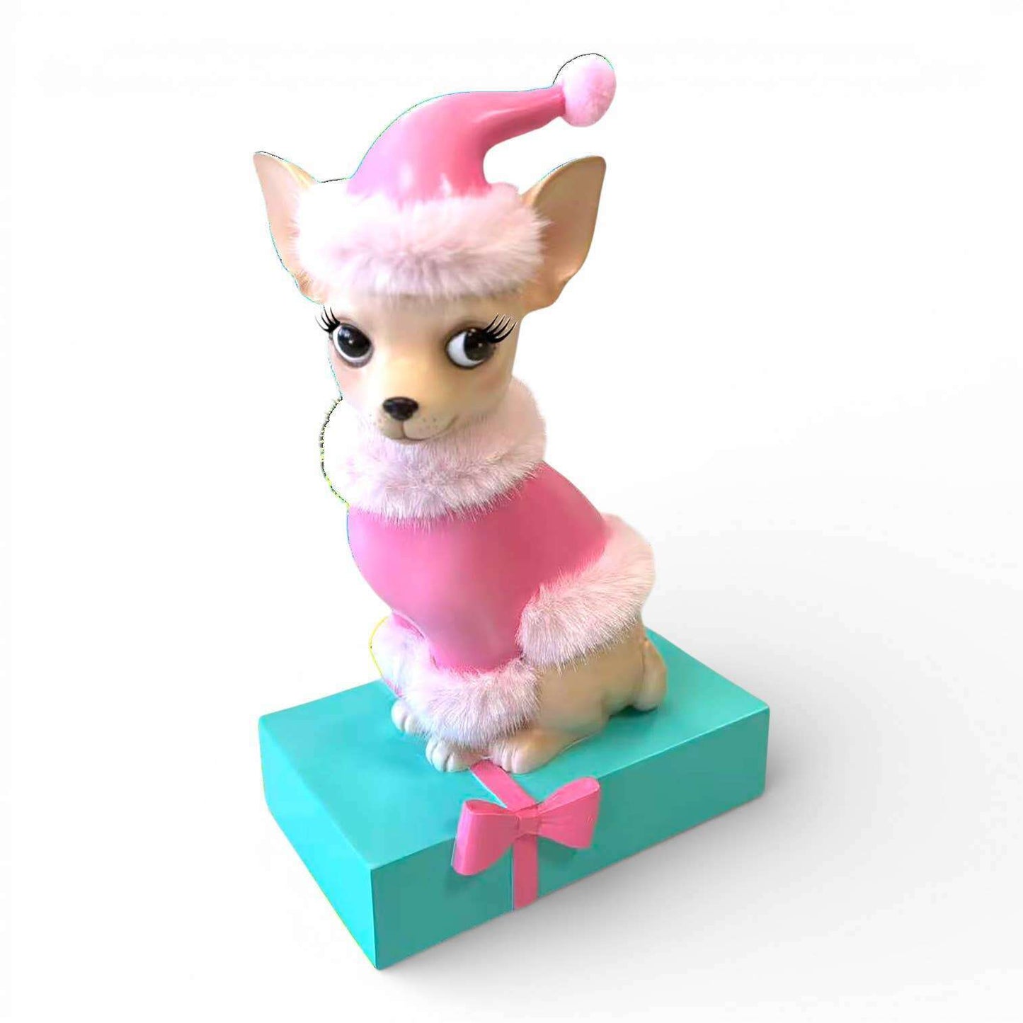 Sophie the Chiwee 11.5" Chihuahua in Pink Coat on Gift Box | Miss Fluff December Diamonds