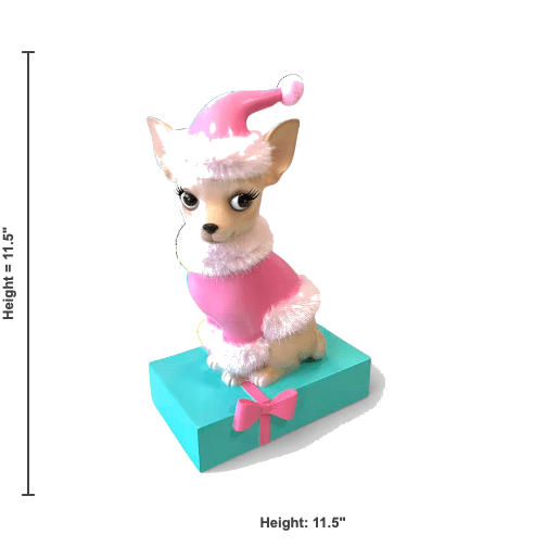 Sophie the Chiwee 11.5" Chihuahua in Pink Coat on Gift Box | Miss Fluff December Diamonds