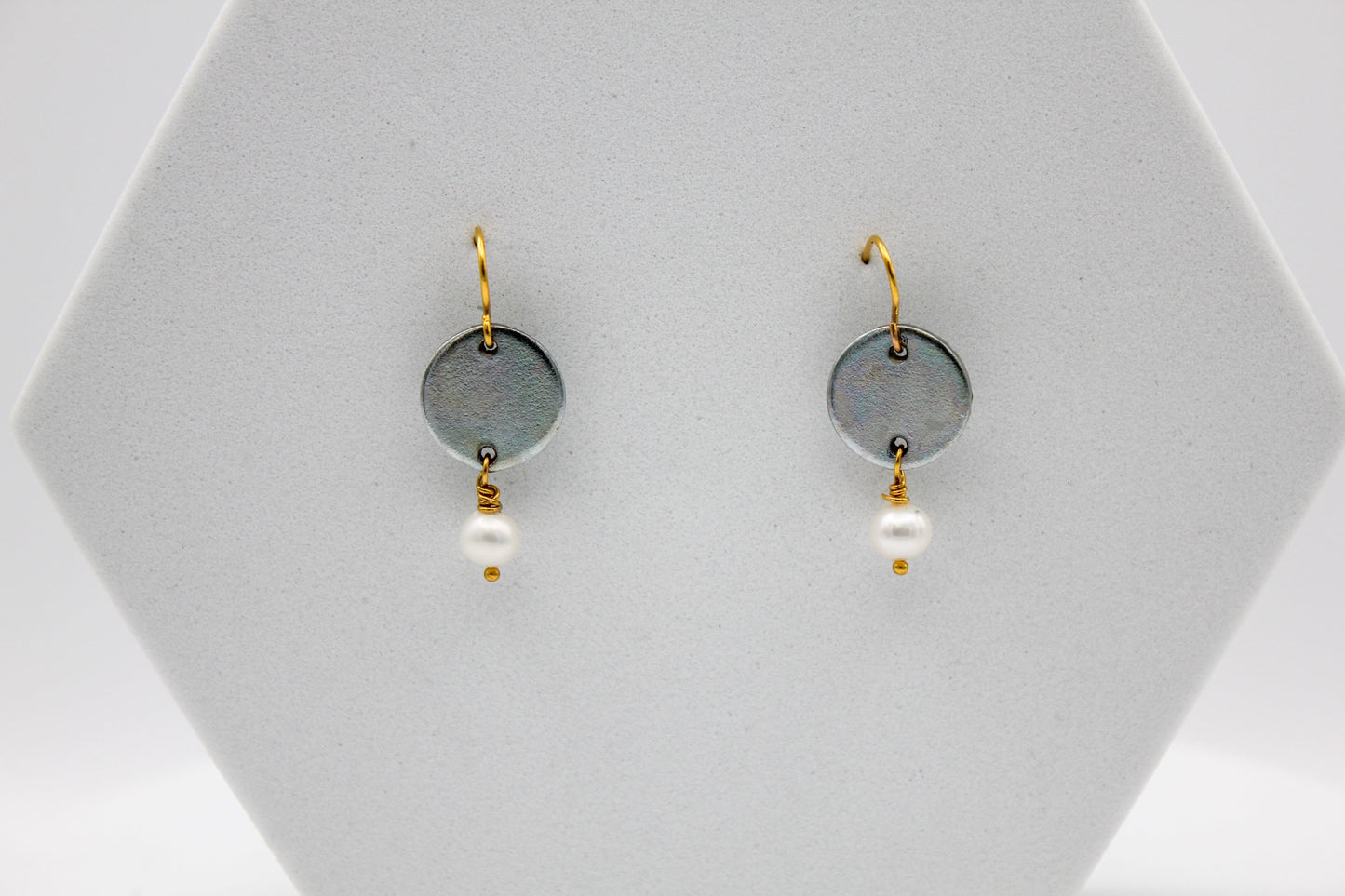 Free Earrings | Freshwater Pearl & Repurposed Steel Automotive Parts | Gold Plated Ear Wire