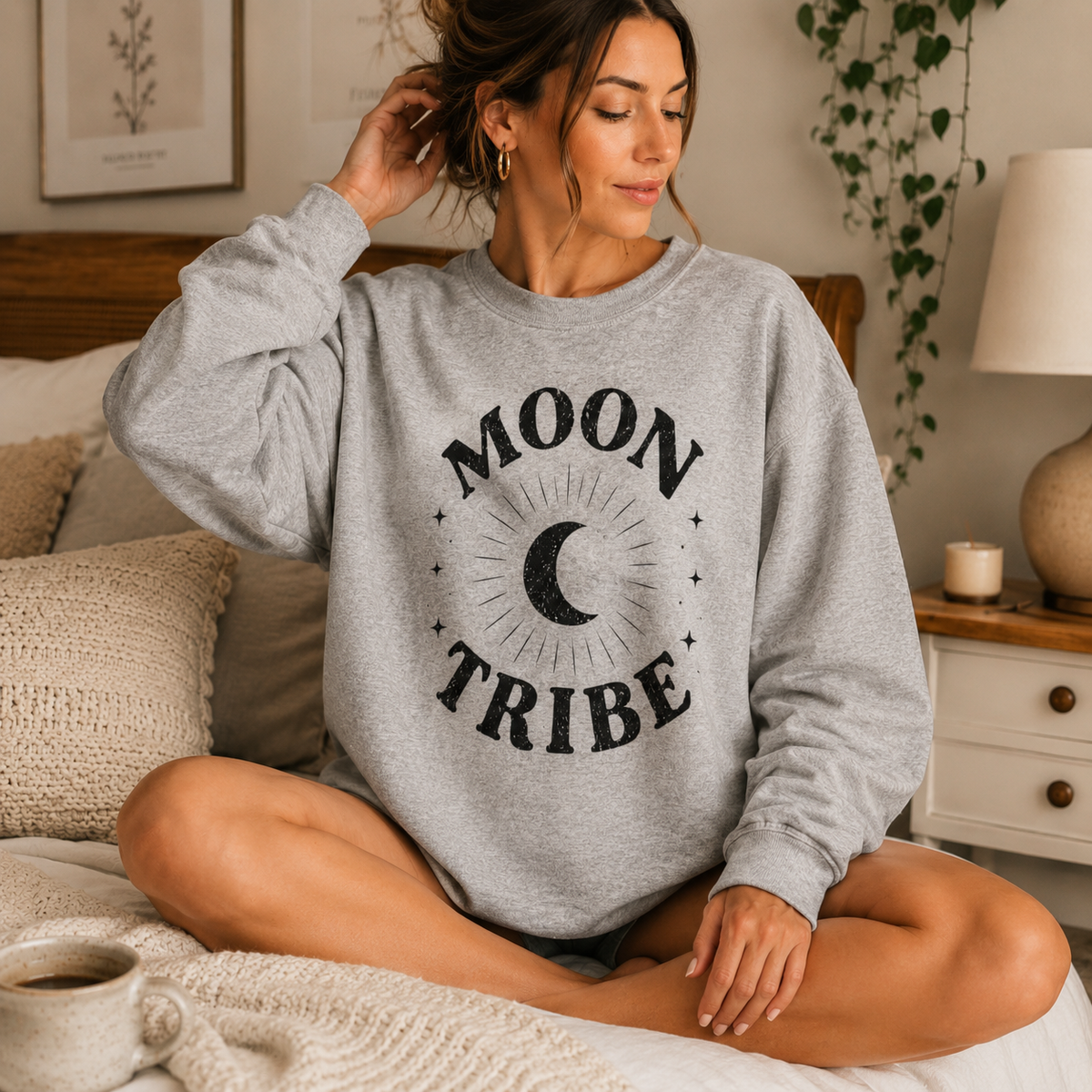 Moon Tribe Crewneck Sweatshirt – Crescent Moon Graphic Cozy Pullover