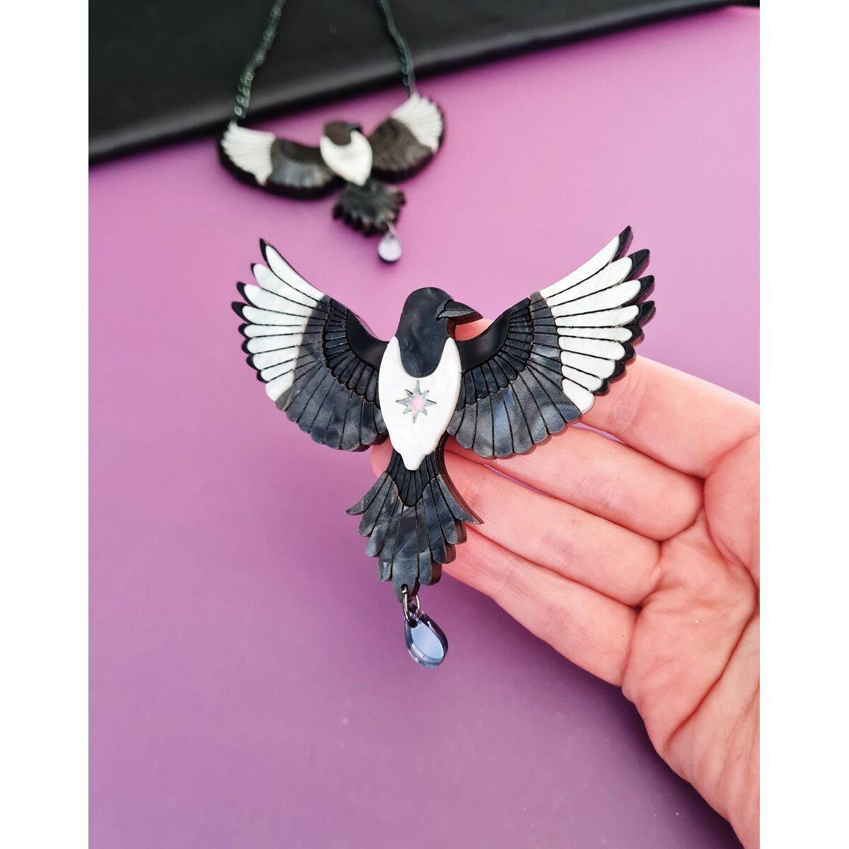 Mystic Magpie Brooch by Cherryloco