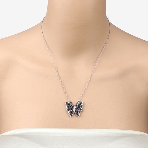 2.94 Carat Genuine Blue Sapphire and White Zircon .925 Sterling Silver Necklace