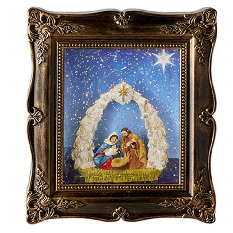9" Holy Family Nativity Lighted Water Picture Frame