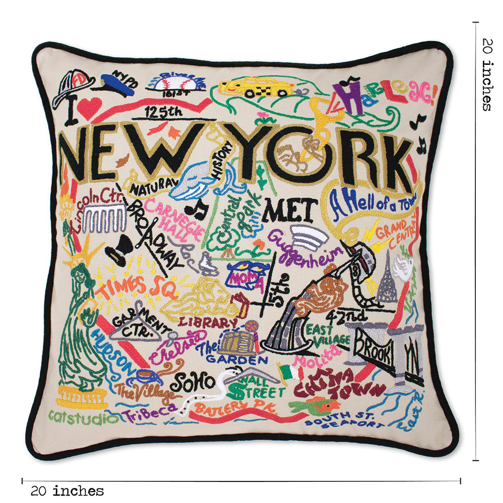 New York City Hand-Embroidered Pillow