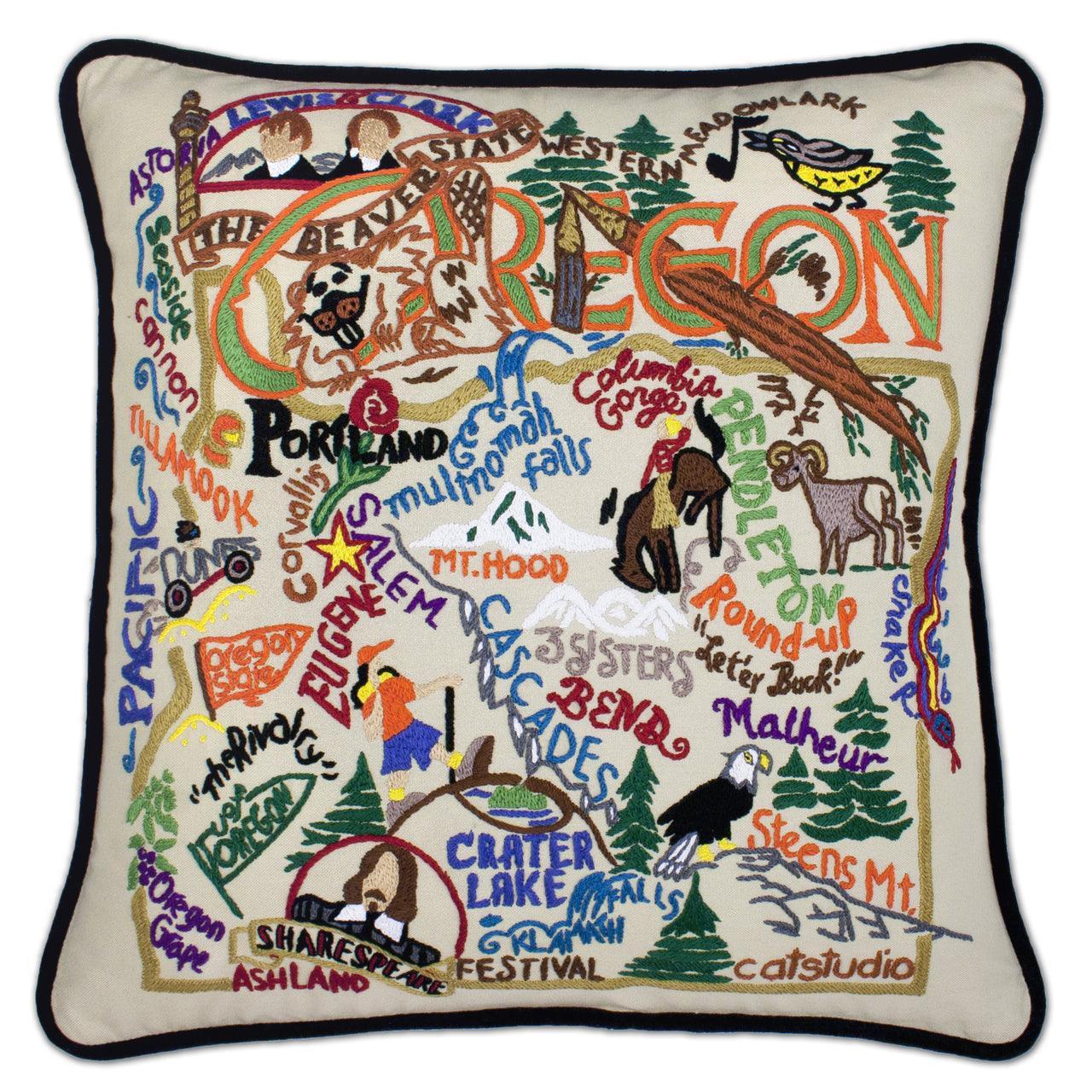 Oregon Hand-Embroidered Pillow