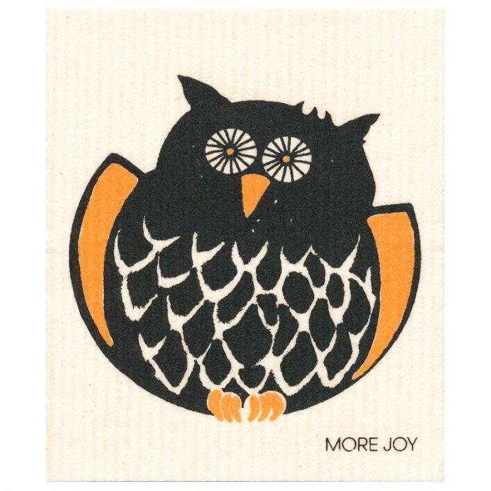 Owl Swedish Dishcloth |  Orange & Black (Halloween)