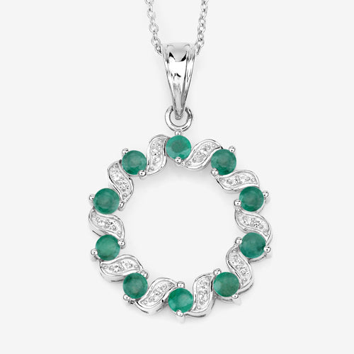 1.10 Carat Genuine Emerald and White Topaz .925 Sterling Silver Pendant