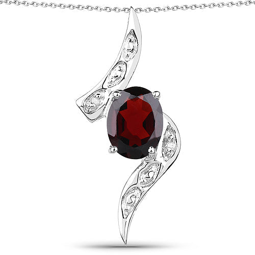 2.02 Carat Genuine Garnet and White Diamond .925 Sterling Silver Pendant