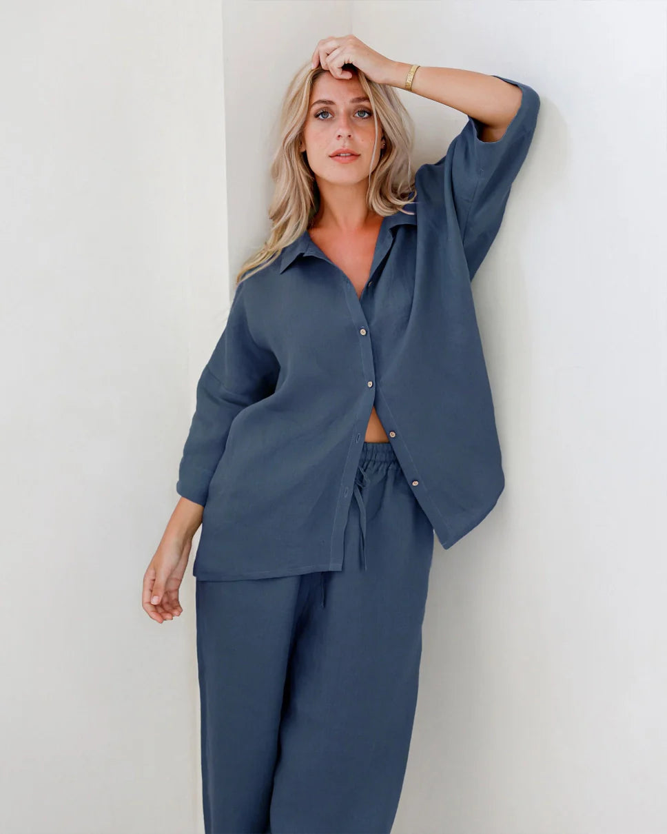 Pure Flax Linen Women Pajama Set - Breathable - Durable