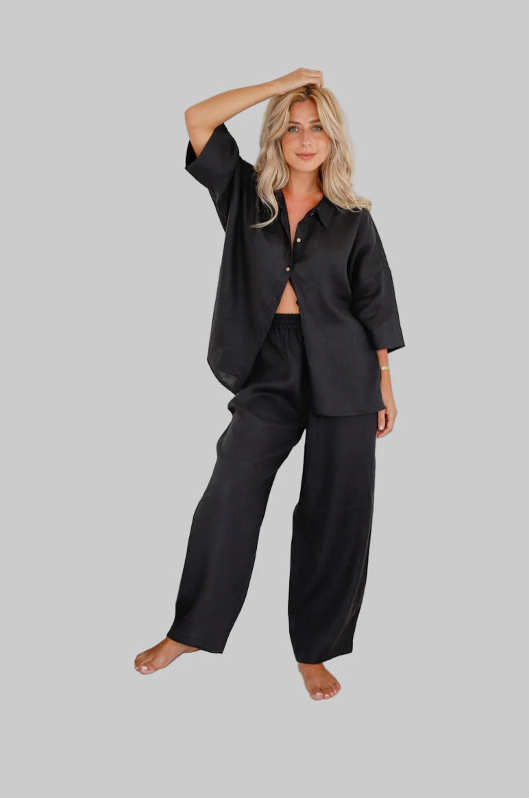 Pure Flax Linen Women Pajama Set - Breathable - Durable