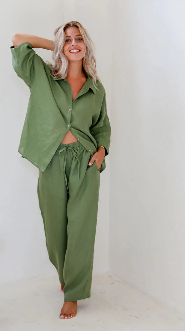 Pure Flax Linen Women Pajama Set - Breathable - Durable